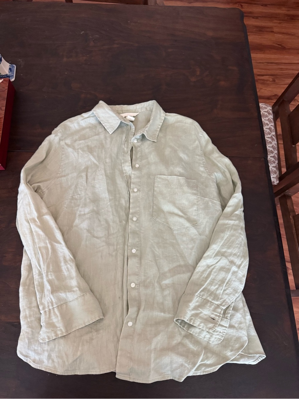 H&M Light Sage Green Button-Down Linen Shirt